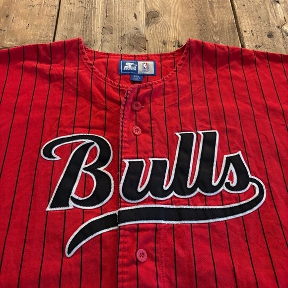 Vintage STARTER 90s Chicago Bulls Pinstripe Baseball Jersey 
Men’s XXL - Picture 2 of 13